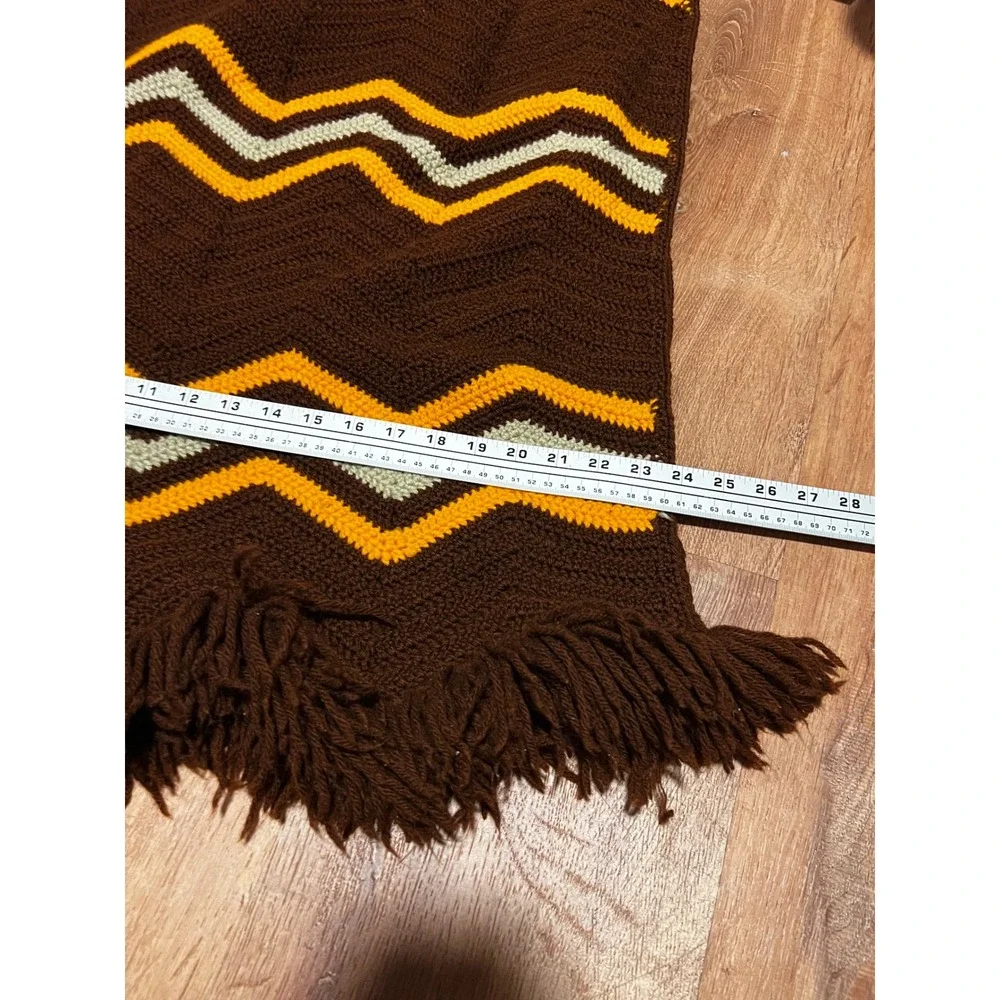 Handmade Crochet Throw Blanket Brown Orange Cream Excellent Retro 70s Chevron‎